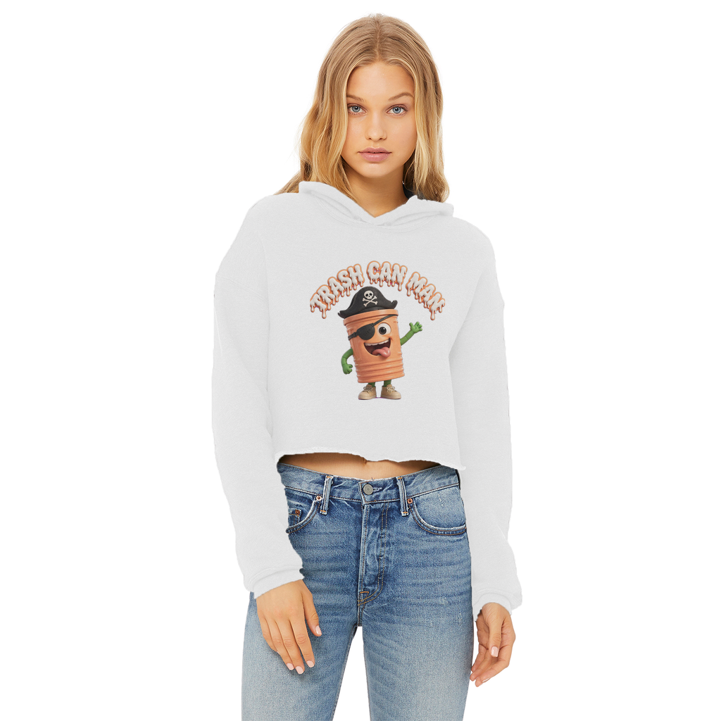 TRASH CAN MAN Ladies Cropped Raw Edge Hoodie