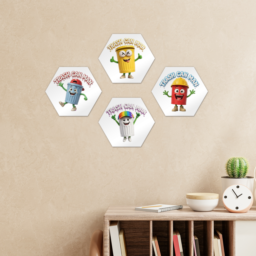 TRASH CAN MAN Hexagon Wall Tiles Set of 4