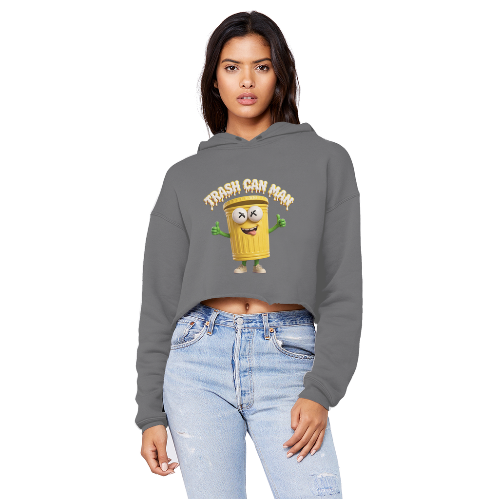 TRASH CAN MAN Cropped Raw Edge Boyfriend Hoodie