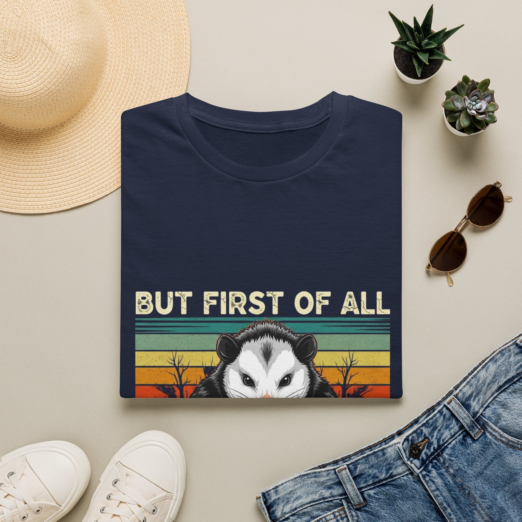 Opossum Graphic Tee — “But First Of All I’m A Delight” Vintage Sunset T-Shirt