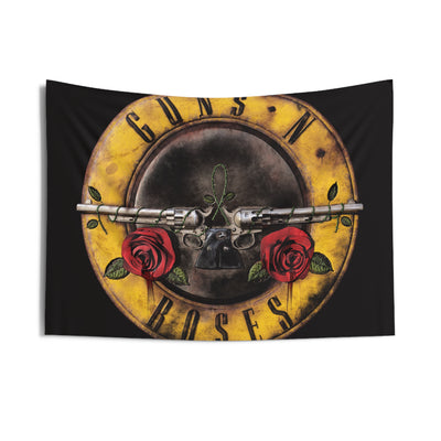Guns and Roses Rock Band Indoor Wall Tapestry – Logo with Roses & Guns