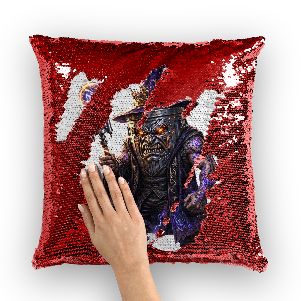 angry can man Sequin Cushion Cover