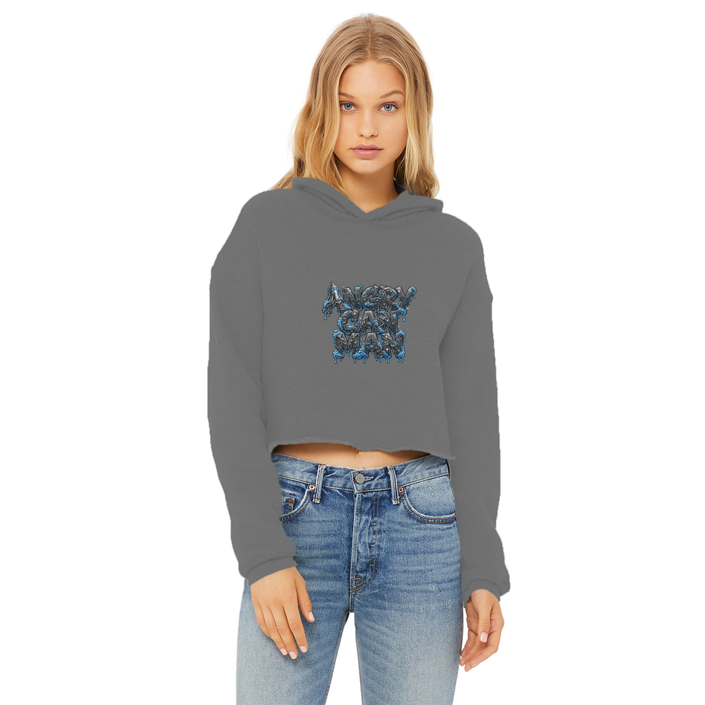 ANGRY CAN MAN 2.0 Ladies Cropped Raw Edge Hoodie