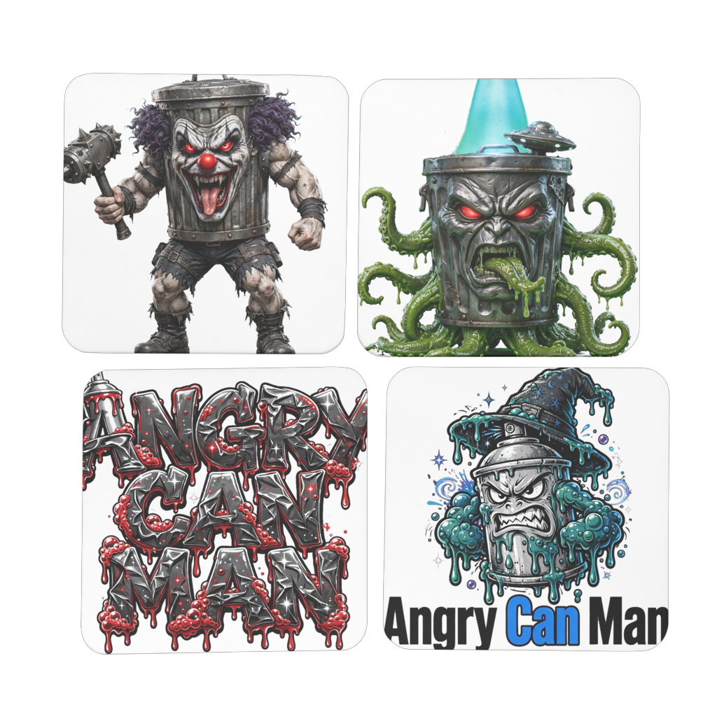 ANGRY CAN MAN 2.0 Hardboard Coaster Set of 4