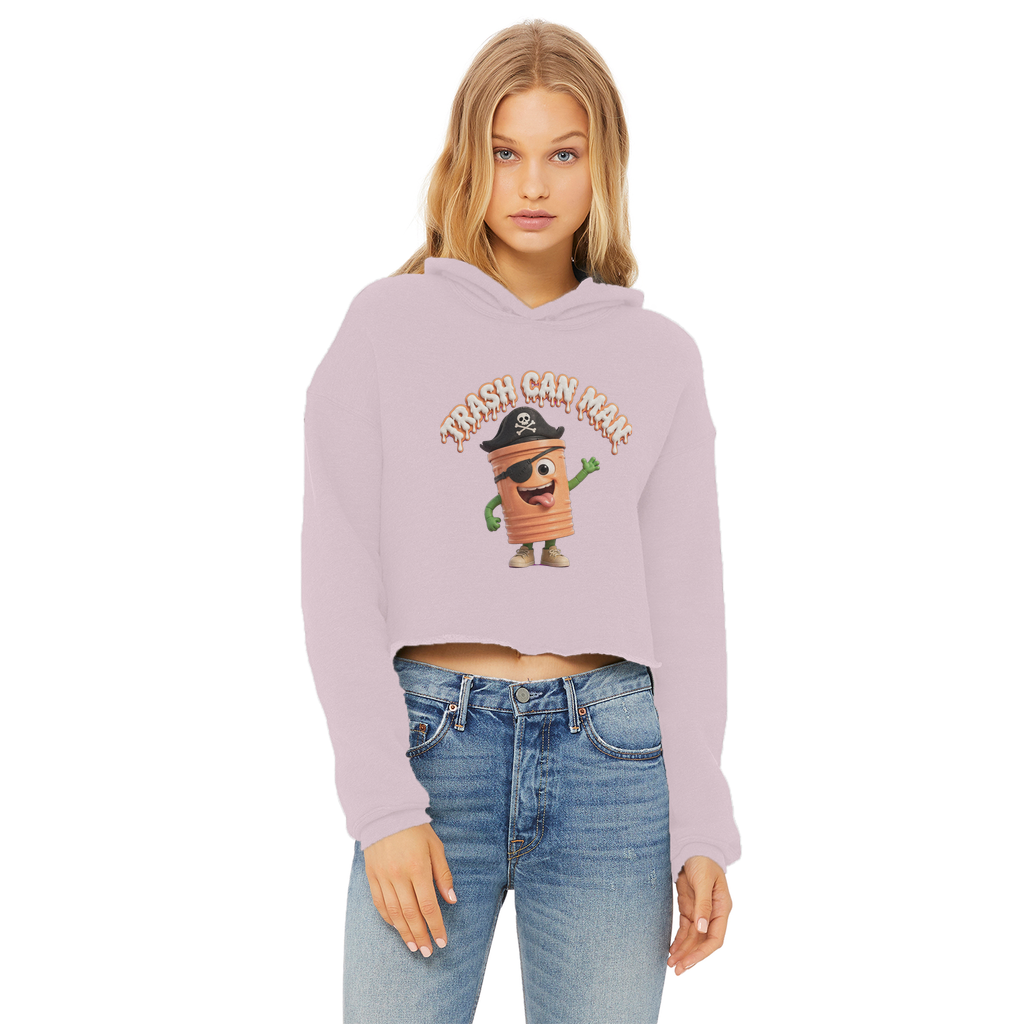 TRASH CAN MAN Ladies Cropped Raw Edge Hoodie