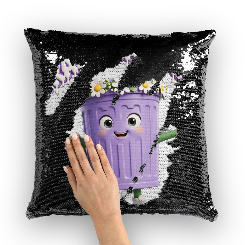TRASH CAN MAN Sequin Cushion Cover