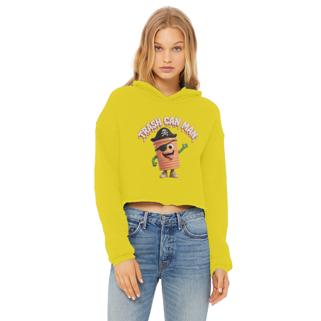 TRASH CAN MAN Ladies Cropped Raw Edge Hoodie