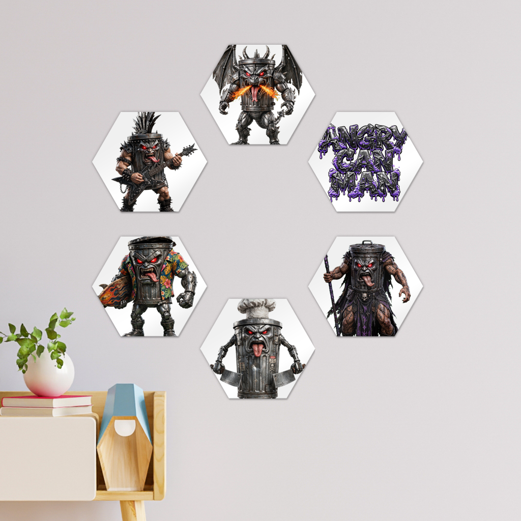 ANGRY CAN MAN 3.0 Hexagon Wall Tiles Set of 6