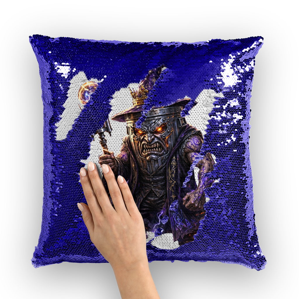 angry can man Sequin Cushion Cover