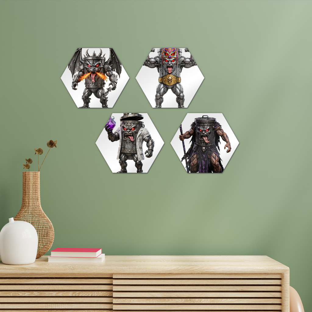 ANGRY CAN MAN 3.0 Hexagon Wall Tiles Set of 4