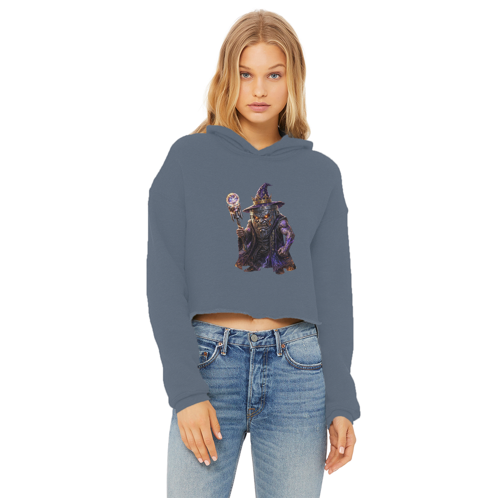 angry can man Ladies Cropped Raw Edge Hoodie