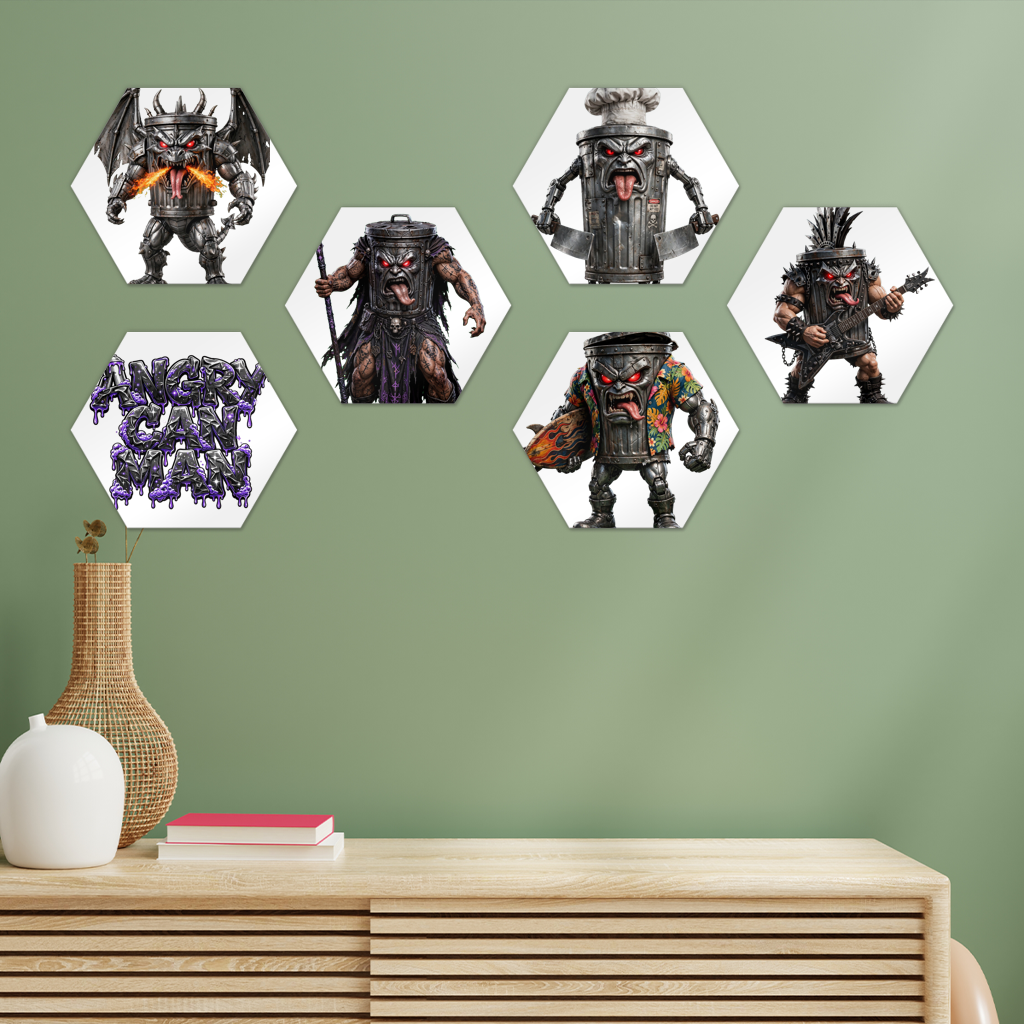 ANGRY CAN MAN 3.0 Hexagon Wall Tiles Set of 6