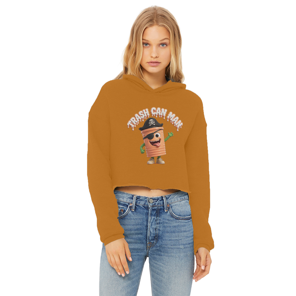 TRASH CAN MAN Ladies Cropped Raw Edge Hoodie