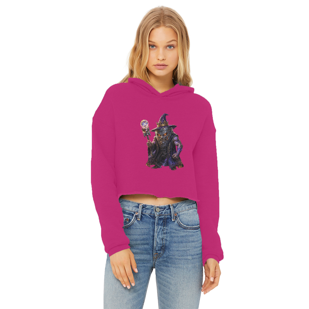angry can man Ladies Cropped Raw Edge Hoodie