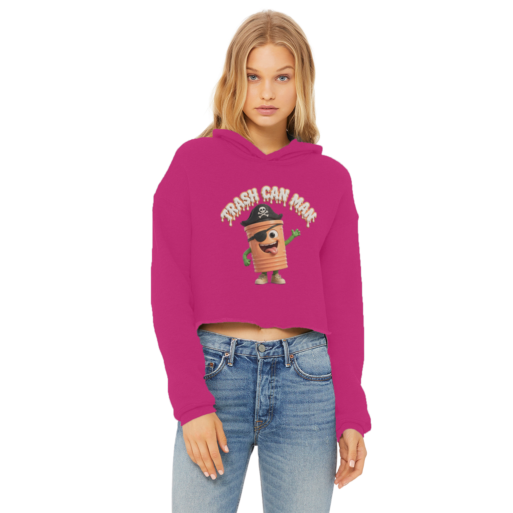 TRASH CAN MAN Ladies Cropped Raw Edge Hoodie