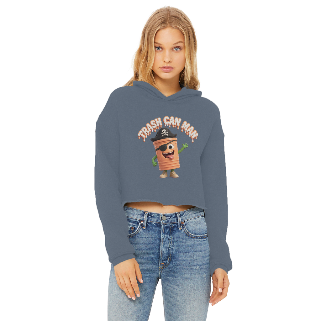 TRASH CAN MAN Ladies Cropped Raw Edge Hoodie