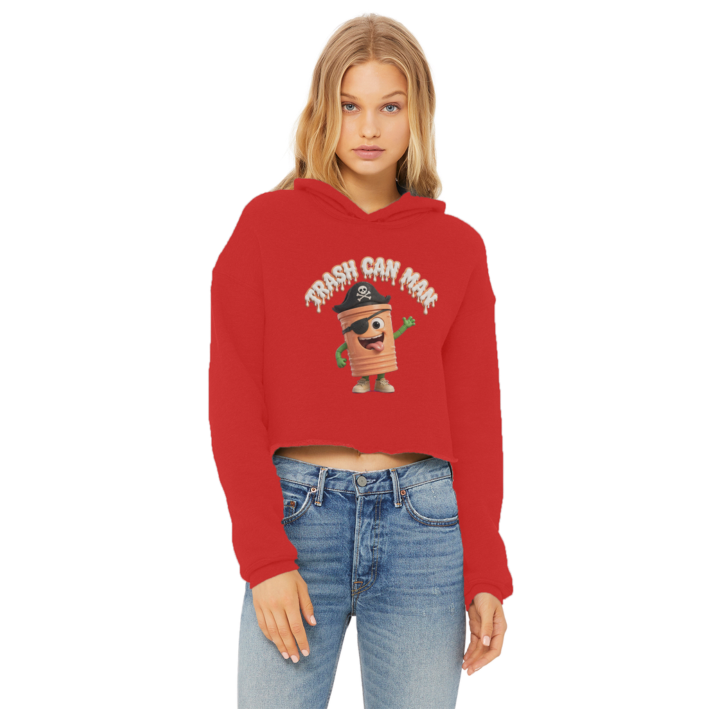 TRASH CAN MAN Ladies Cropped Raw Edge Hoodie