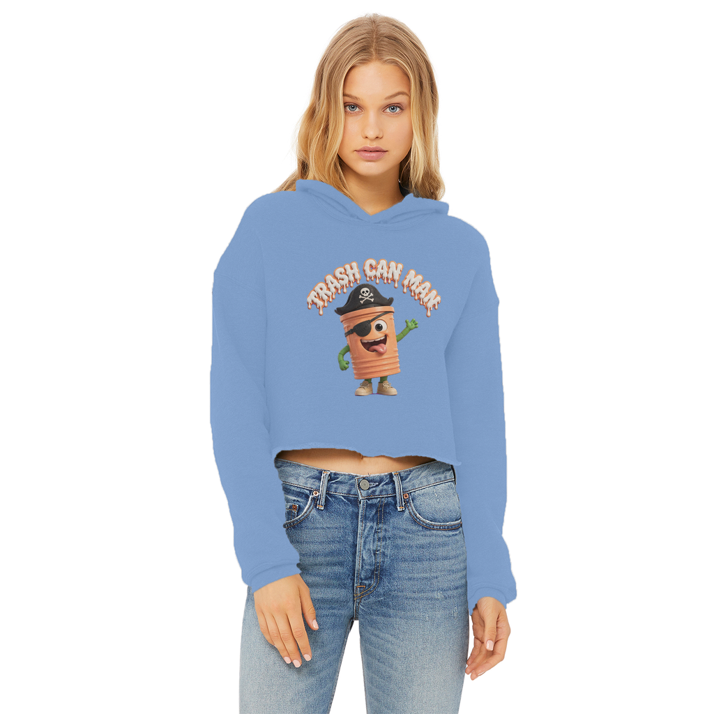 TRASH CAN MAN Ladies Cropped Raw Edge Hoodie
