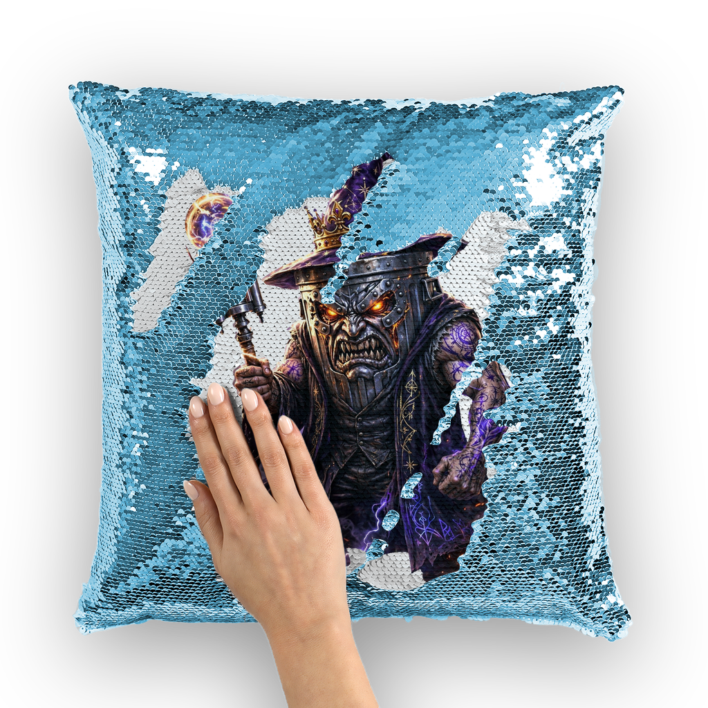 angry can man Sequin Cushion Cover