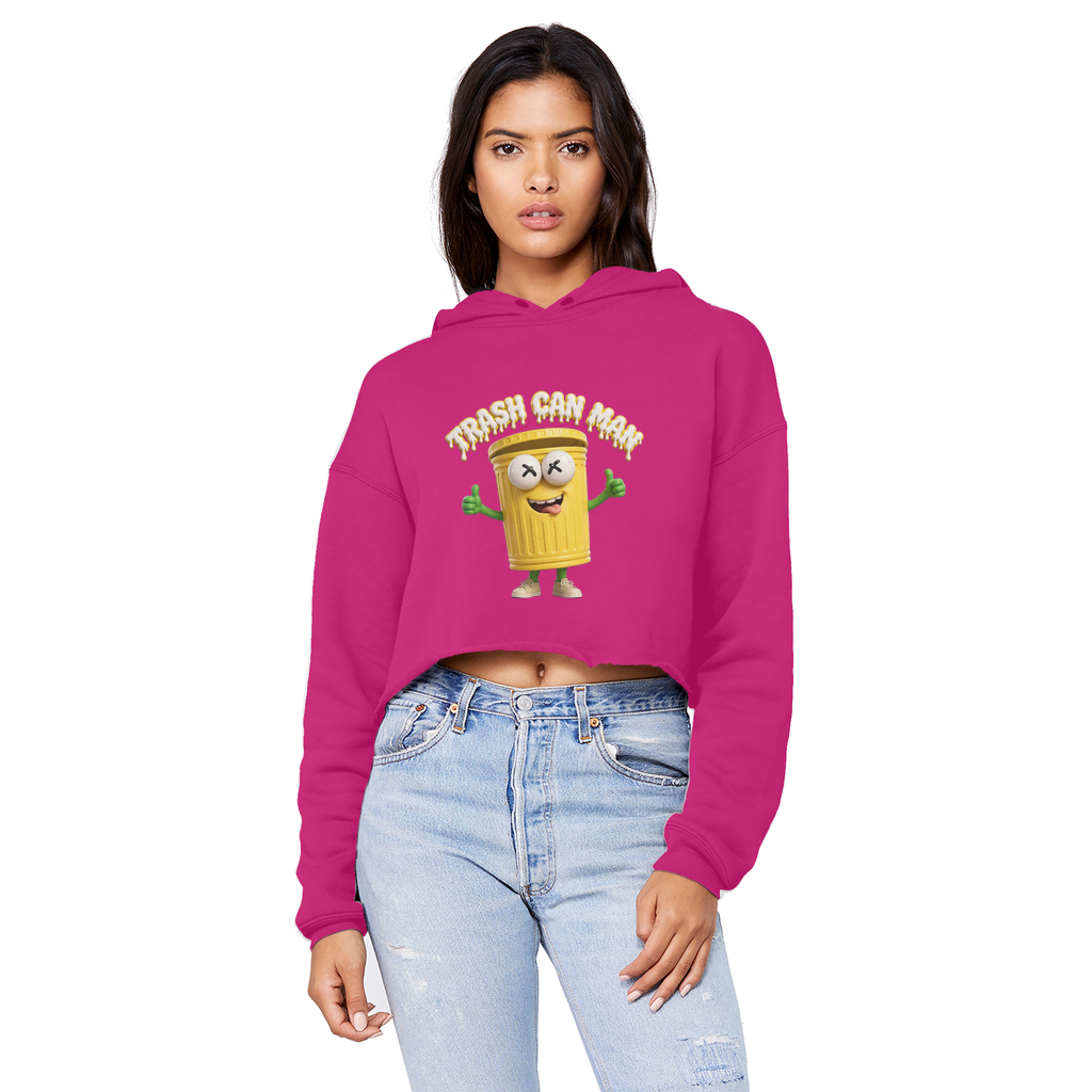 TRASH CAN MAN Cropped Raw Edge Boyfriend Hoodie