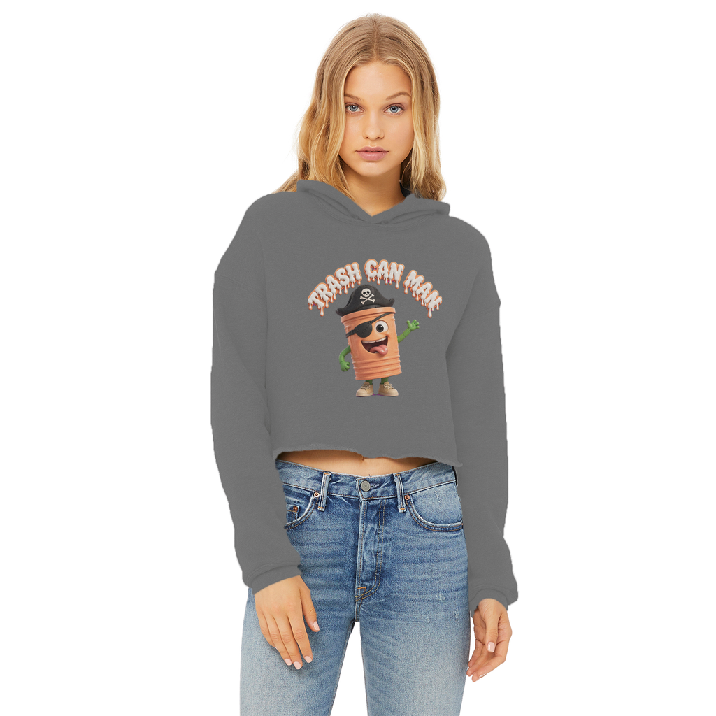 TRASH CAN MAN Ladies Cropped Raw Edge Hoodie