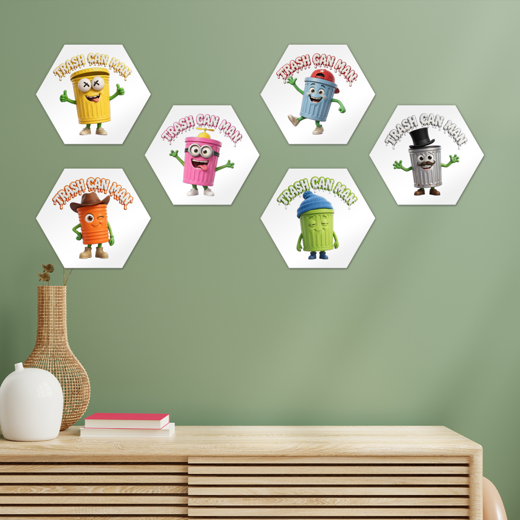 TRASH CAN MAN Hexagon Wall Tiles Set of 6