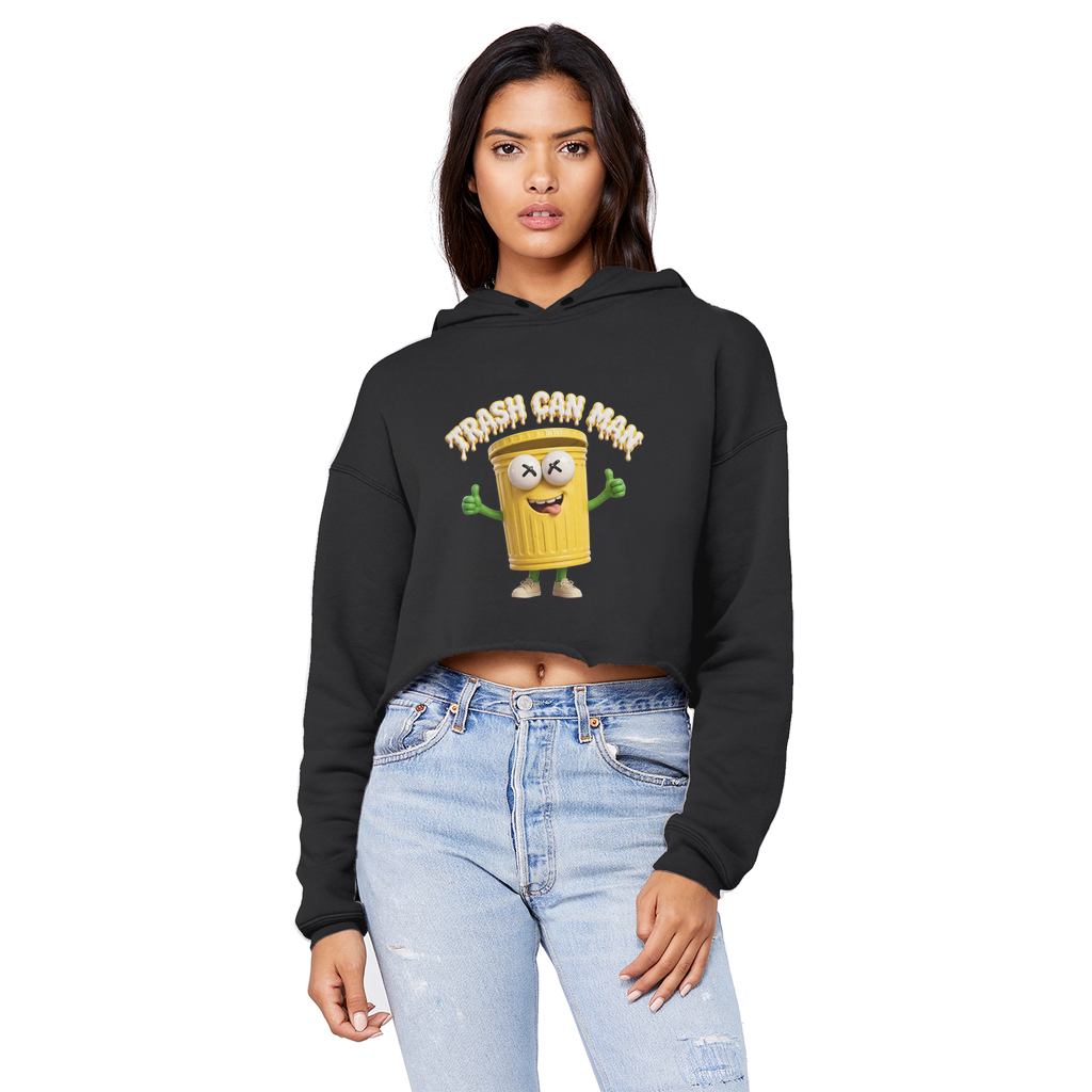 TRASH CAN MAN Cropped Raw Edge Boyfriend Hoodie