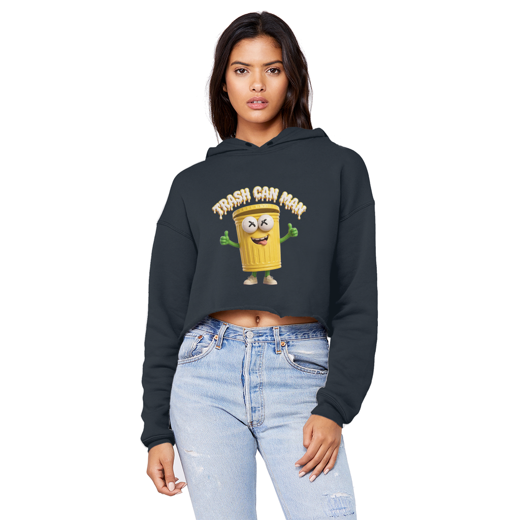 TRASH CAN MAN Cropped Raw Edge Boyfriend Hoodie