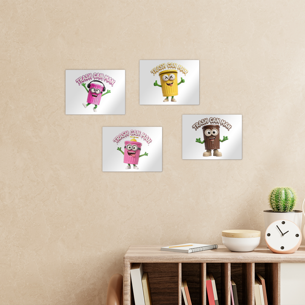 TRASH CAN MAN Rectangle Wall Tiles Set of 4