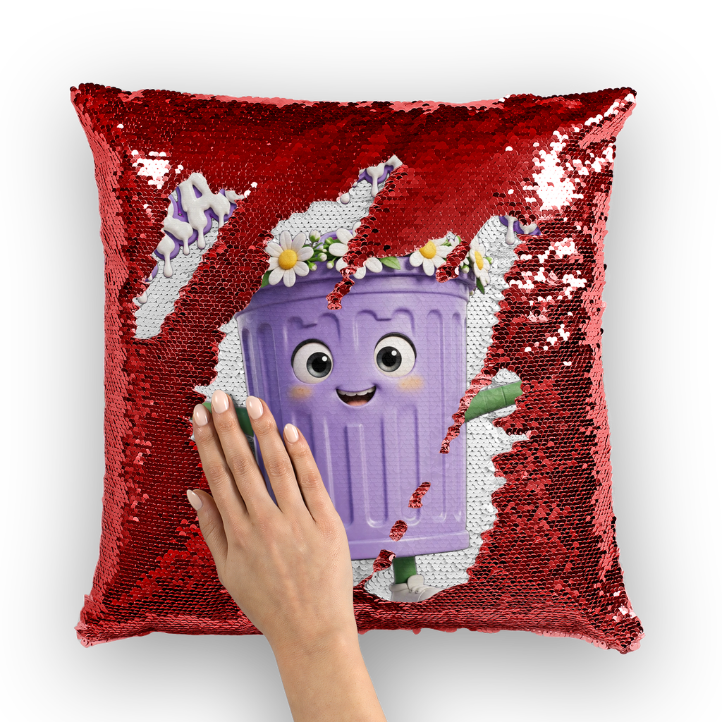 TRASH CAN MAN Sequin Cushion Cover