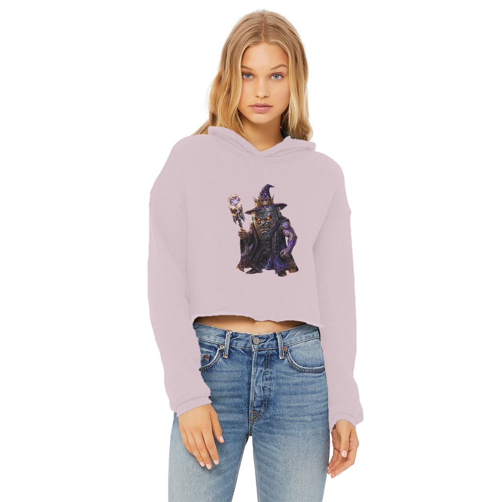 angry can man Ladies Cropped Raw Edge Hoodie