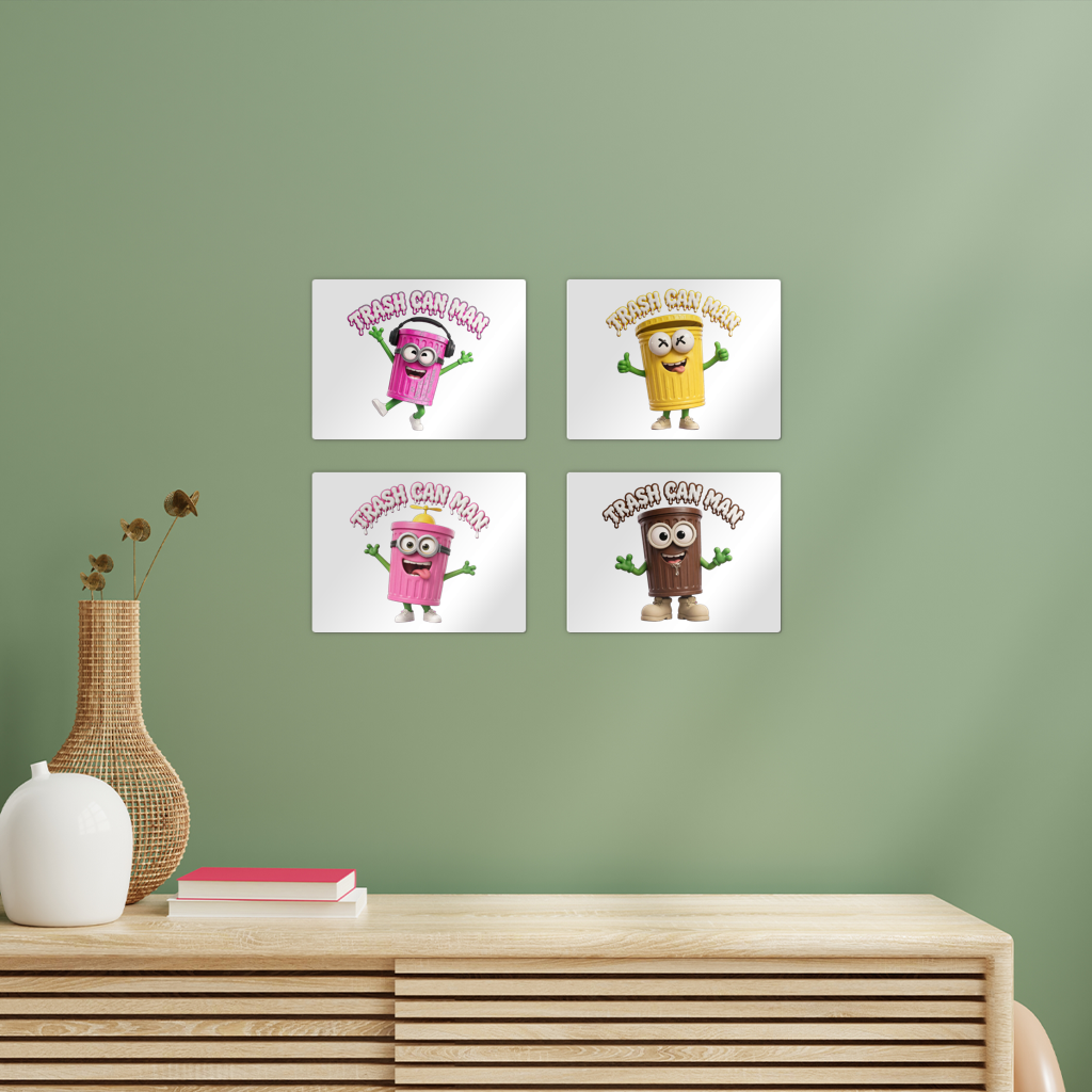 TRASH CAN MAN Rectangle Wall Tiles Set of 4