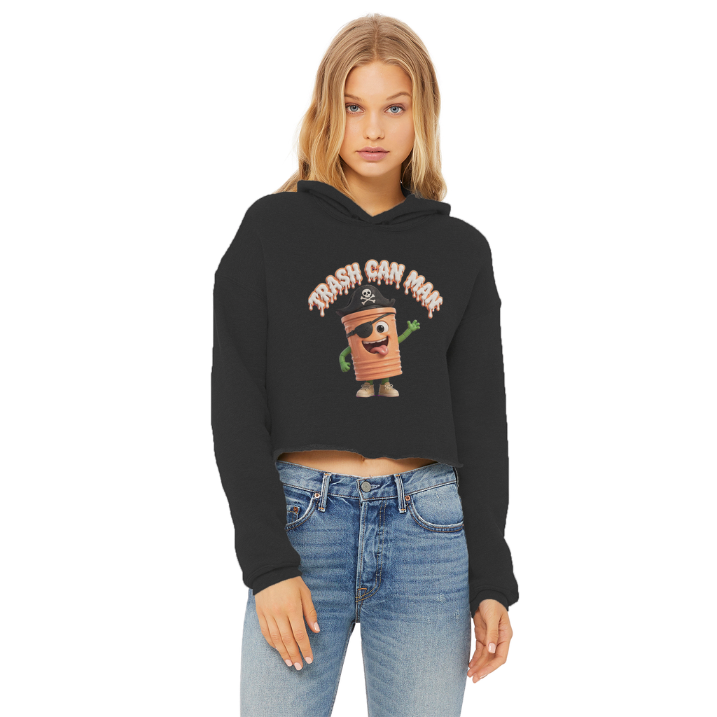 TRASH CAN MAN Ladies Cropped Raw Edge Hoodie