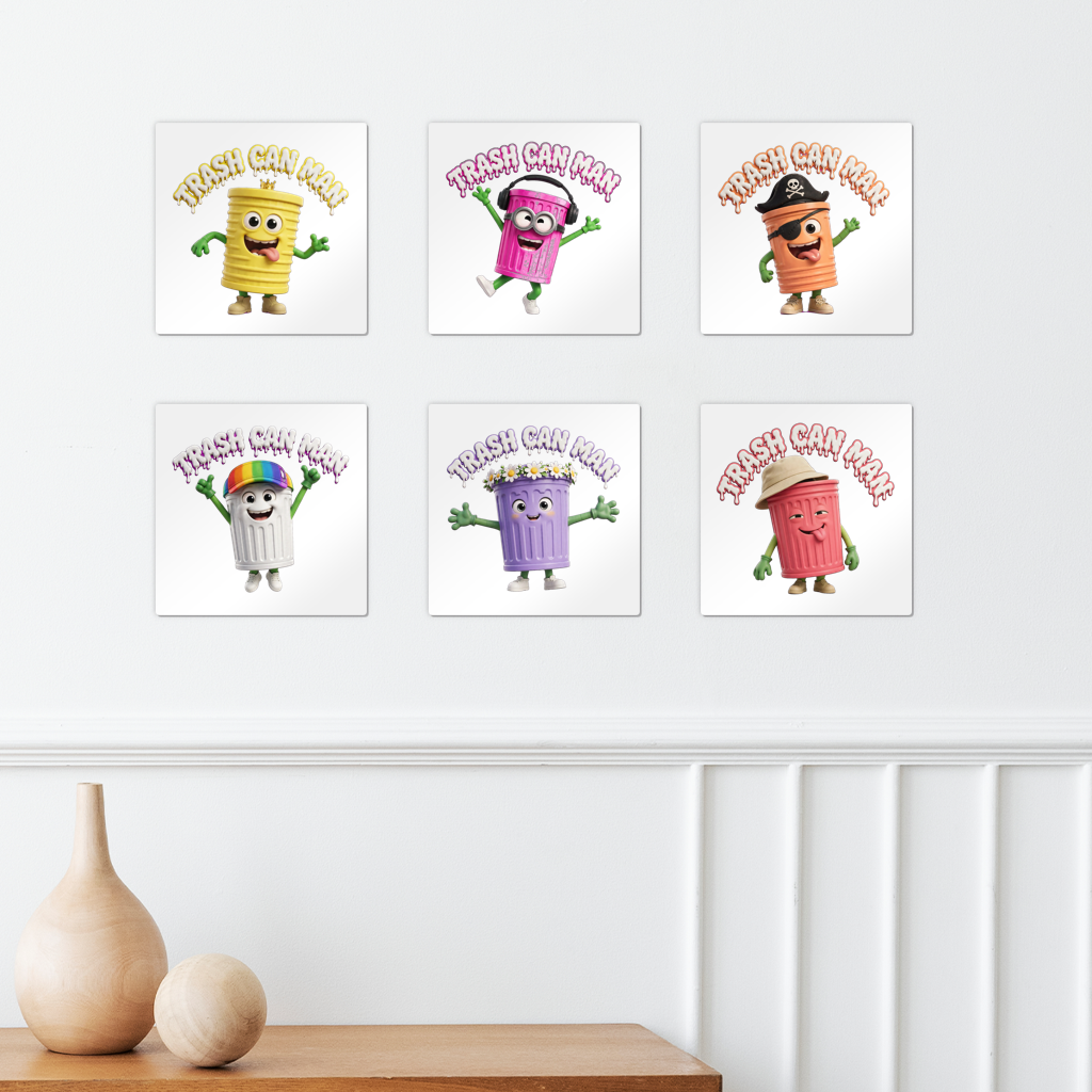 TRASH CAN MAN Square Wall Tiles Set of 6