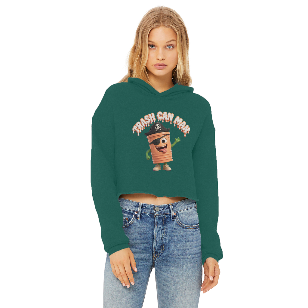 TRASH CAN MAN Ladies Cropped Raw Edge Hoodie
