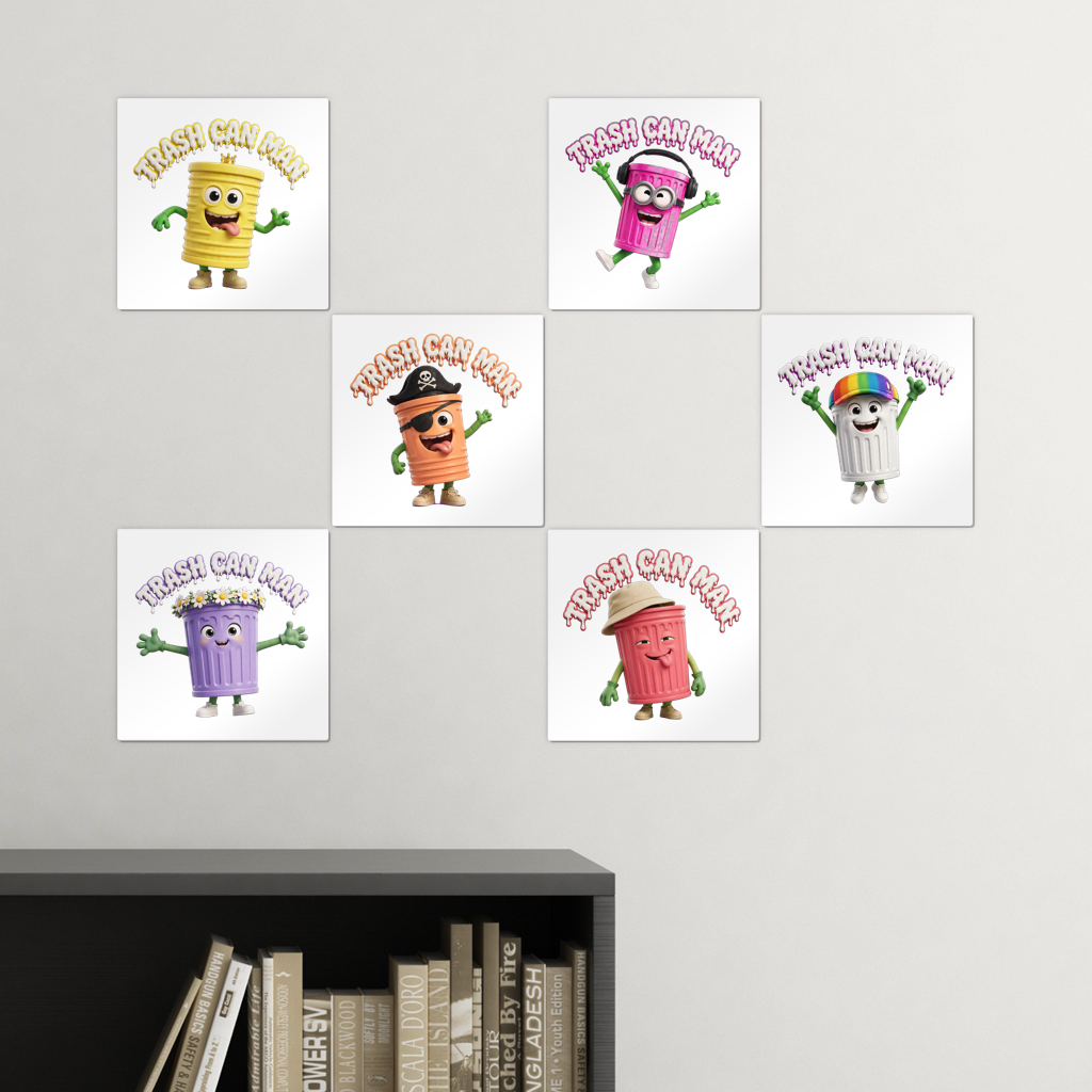 TRASH CAN MAN Square Wall Tiles Set of 6