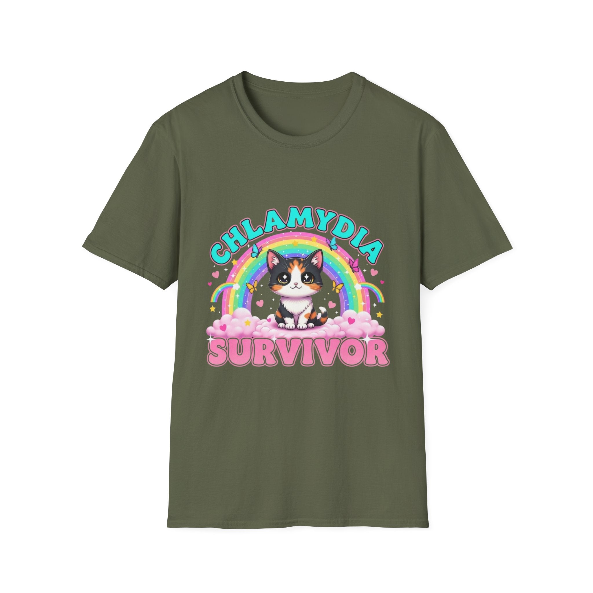 Chlamydia Survivor Cat T-Shirt — Cute Rainbow Calico Tee