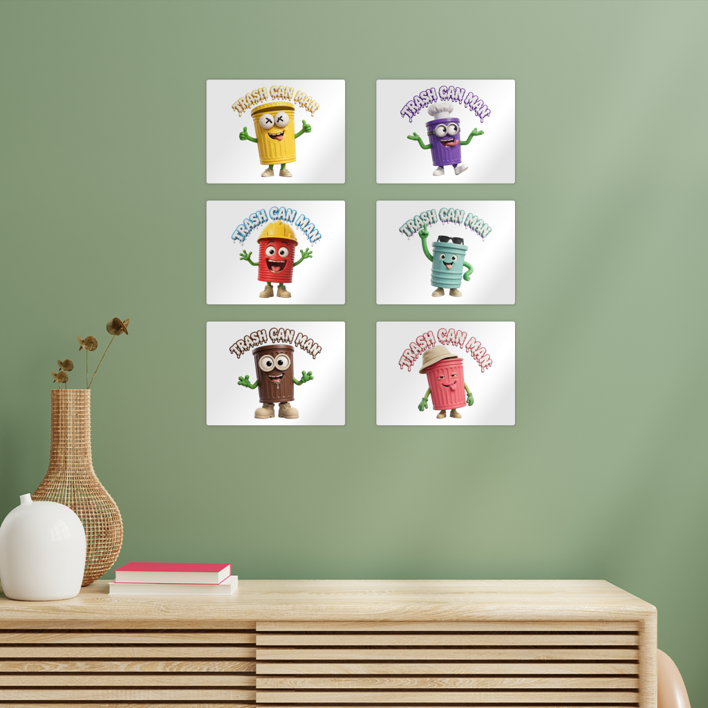 TRASH CAN MAN Rectangle Wall Tiles Set of 6