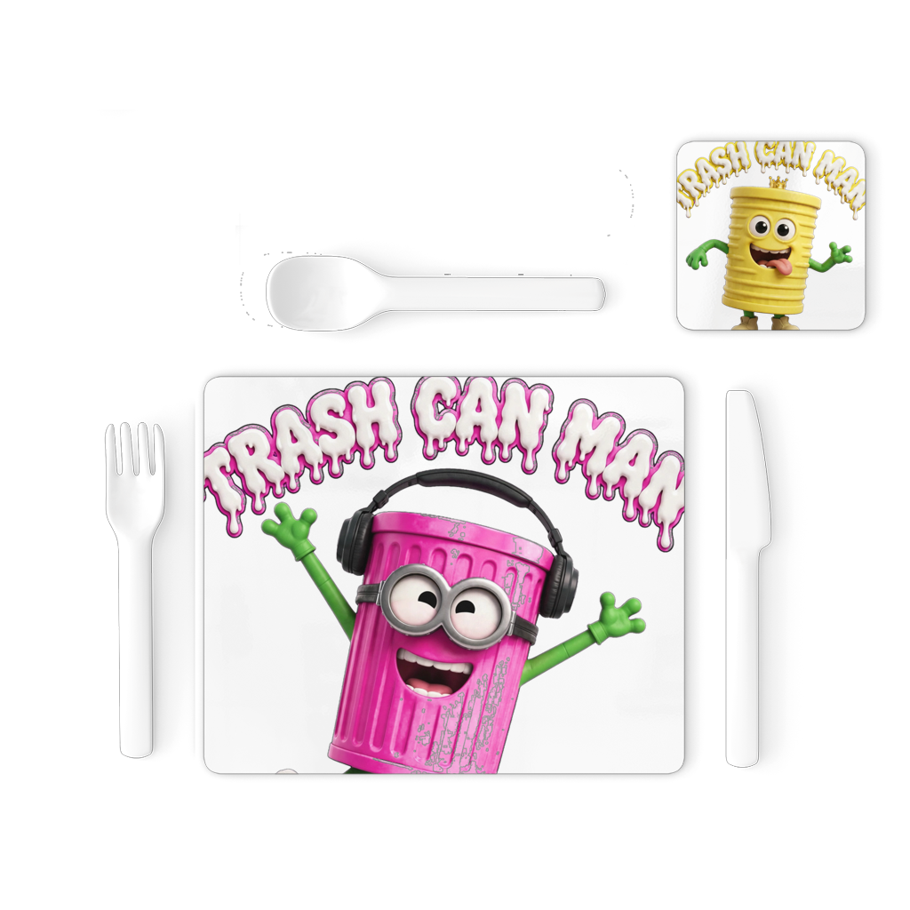 TRASH CAN MAN Single Placemat and Coaster Set
