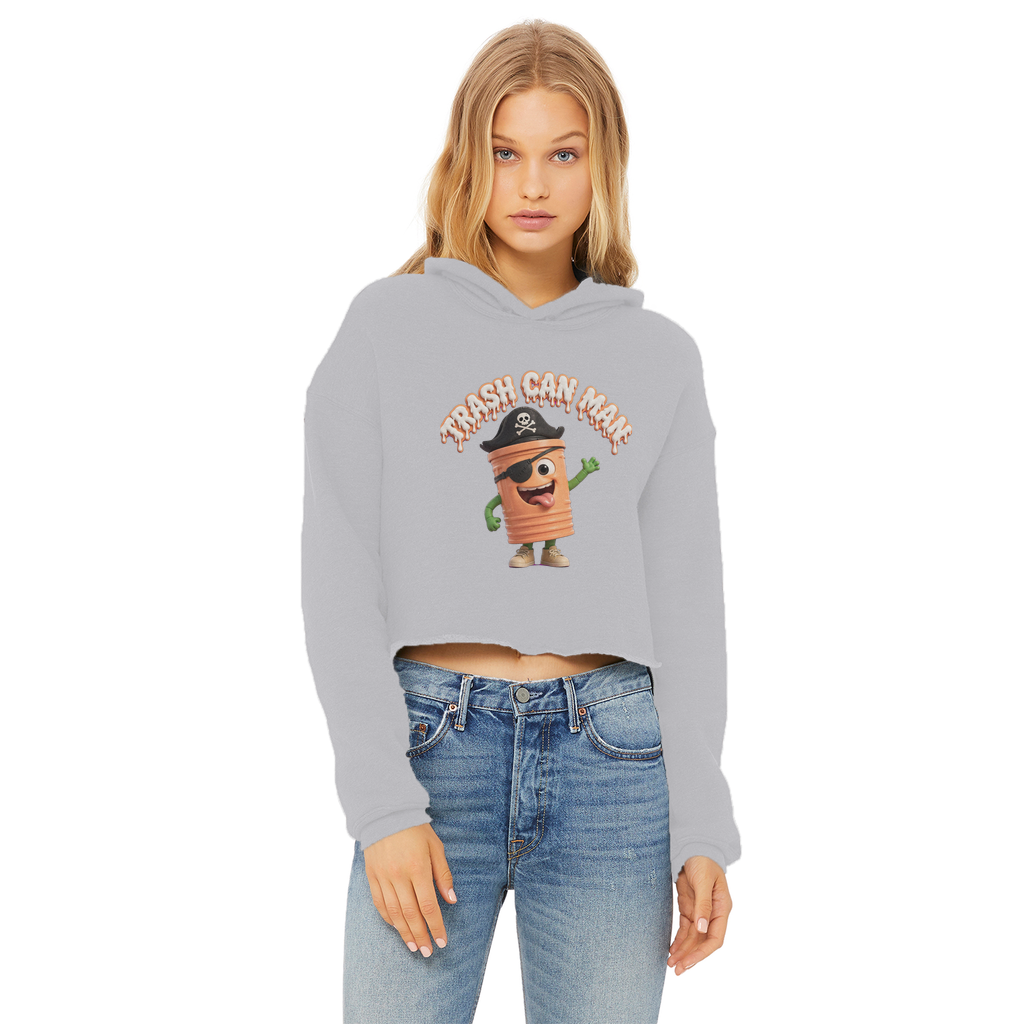 TRASH CAN MAN Ladies Cropped Raw Edge Hoodie