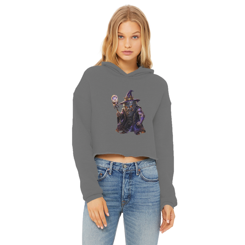 angry can man Ladies Cropped Raw Edge Hoodie
