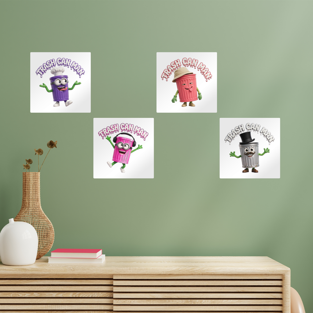 TRASH CAN MAN Square Wall Tiles Set of 4
