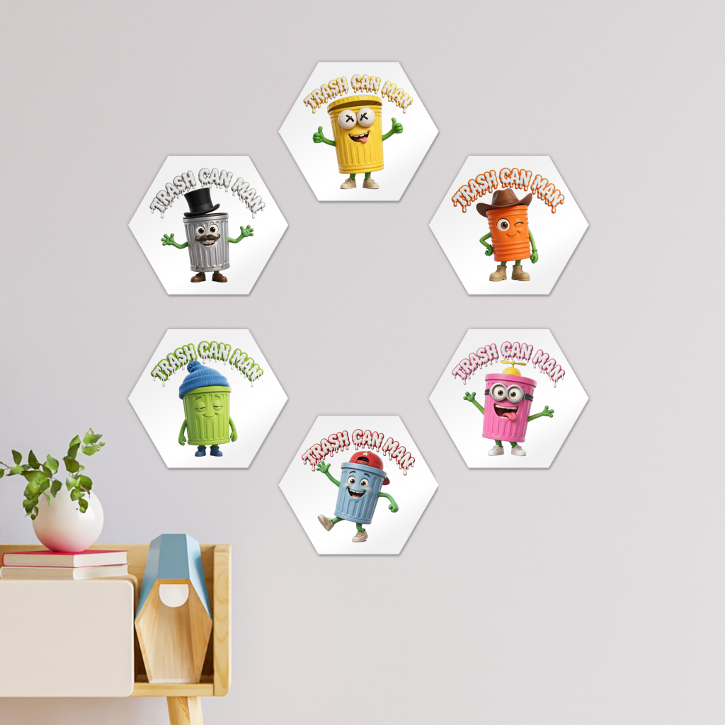 TRASH CAN MAN Hexagon Wall Tiles Set of 6