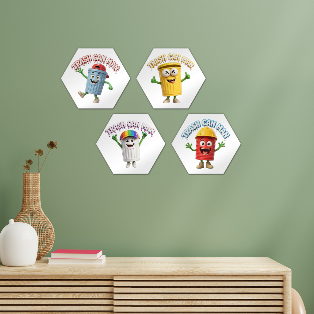TRASH CAN MAN Hexagon Wall Tiles Set of 4