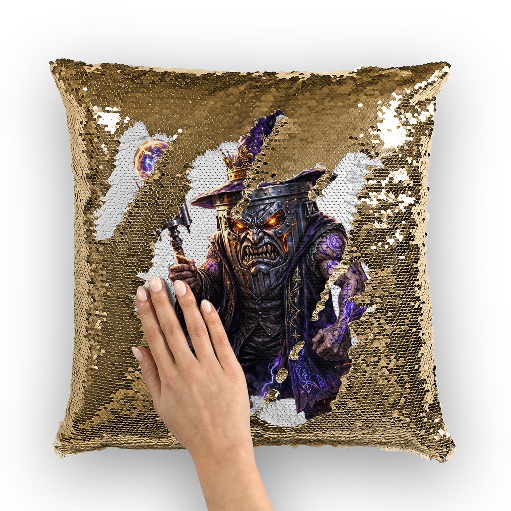 angry can man Sequin Cushion Cover