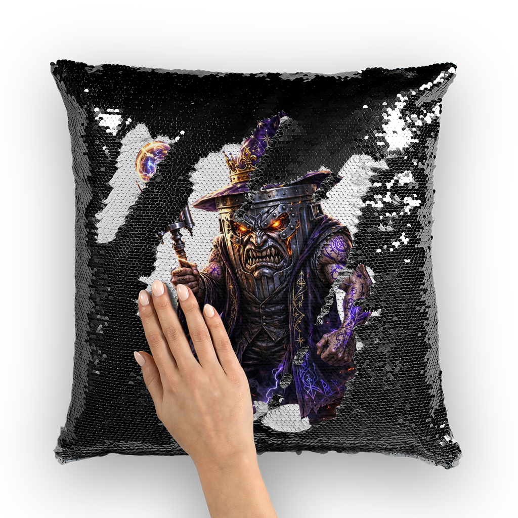 angry can man Sequin Cushion Cover