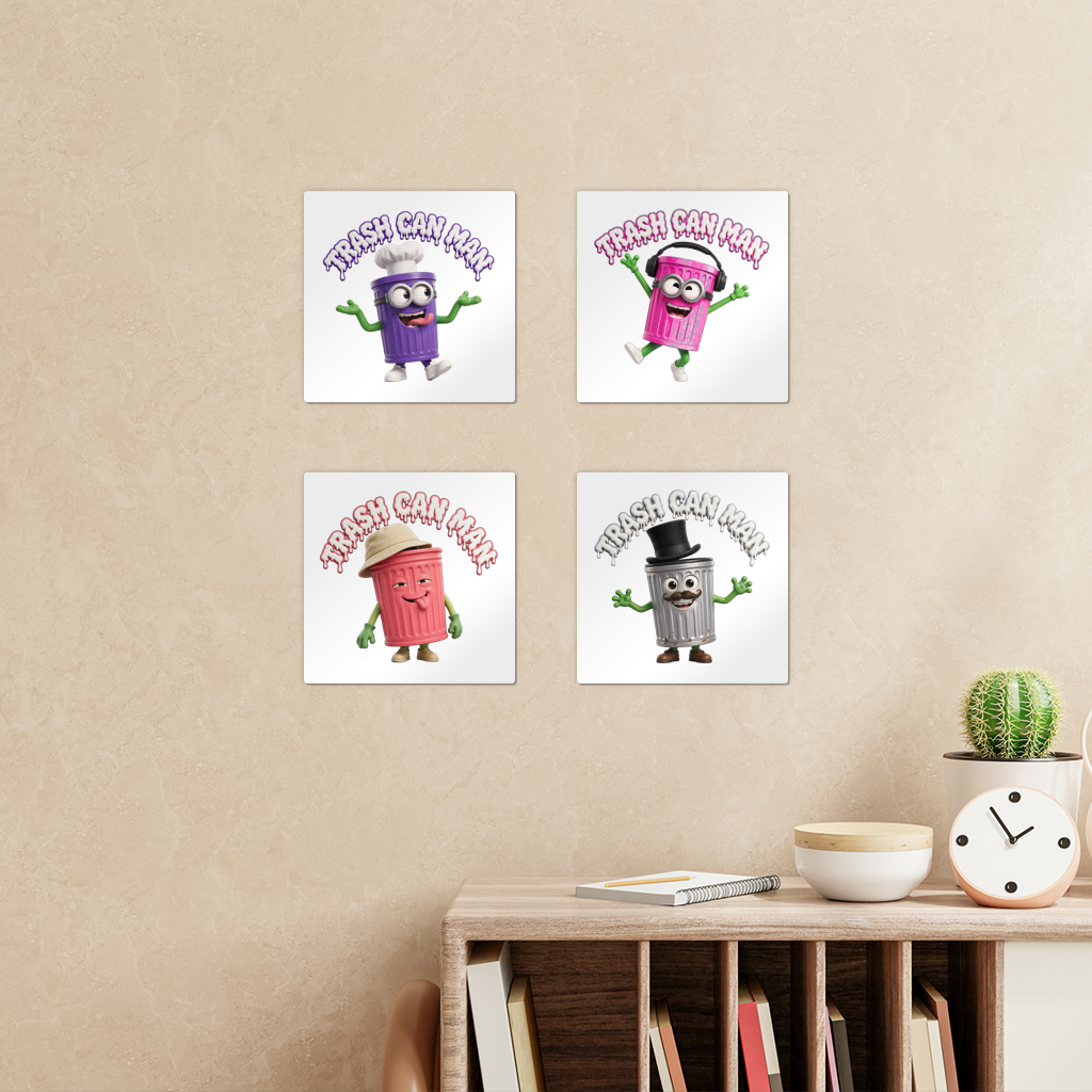 TRASH CAN MAN Square Wall Tiles Set of 4