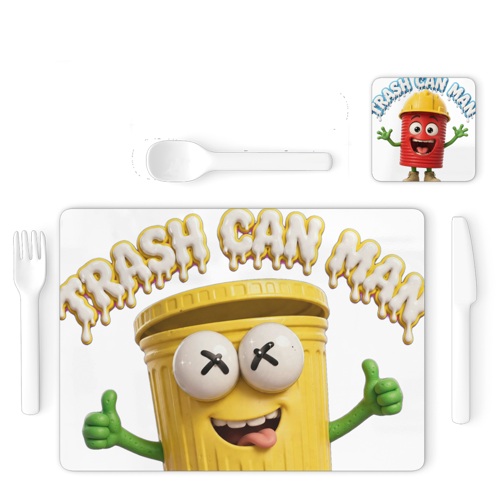 TRASH CAN MAN Single Placemat and Coaster Set